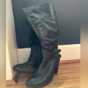 Stacked heel slouchy boots